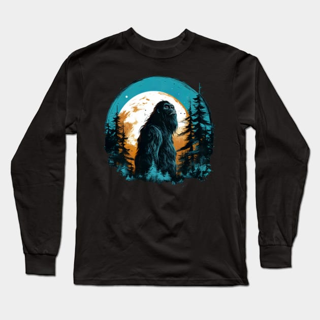 Retro Sasquatch Silhouette And Moon Bigfoot Long Sleeve T-Shirt by ShirtFace
